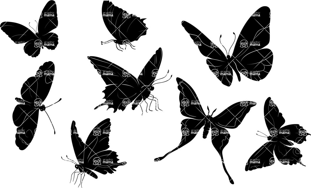 Vector silhouettes - 8 Vector Butterfly Silhouettes Set